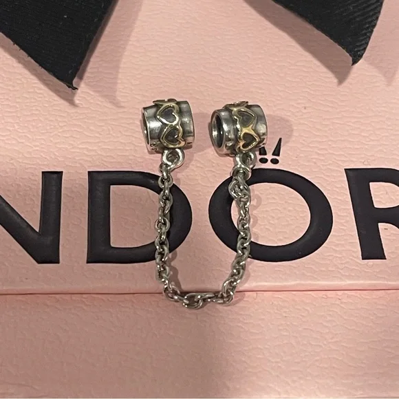 Pandora Two Tone Heart Safety Chain - Picture 5 of 8